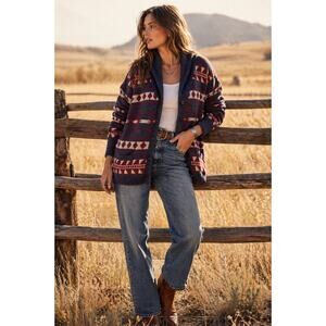 Denim & Supply Ralph Lauren Aztec Southwestern Cardigan Knit Sweater Blue XL